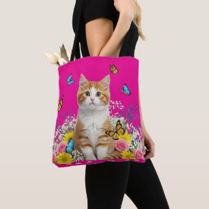 Cute Cat and Butterfly Tote Bag
