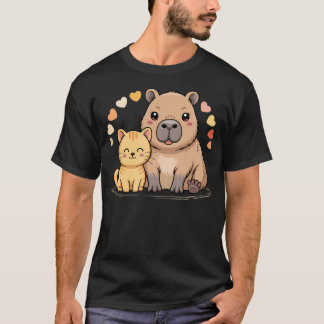 Cute Cat And Capybara Friends Funny Pet Lovers T-Shirt