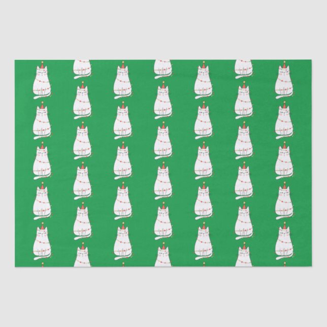 Cute Cat and Christmas Lights Tissue Paper (Front)