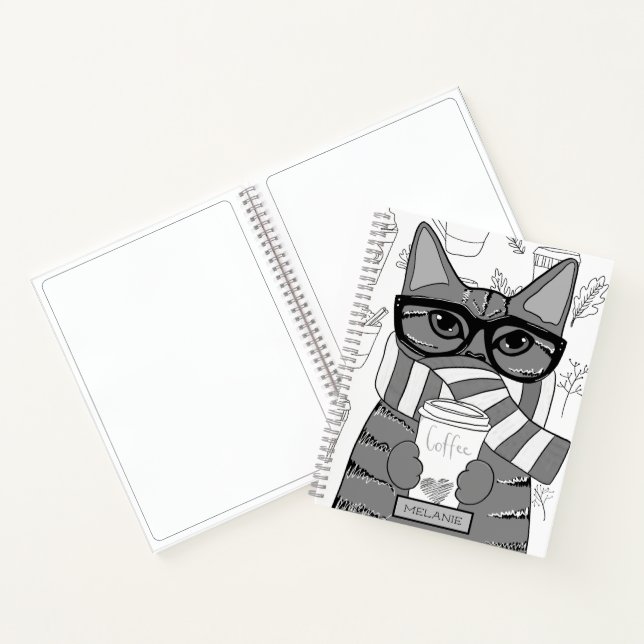 Cute Cat and Coffee Lover Personalised Notebook (Inside)