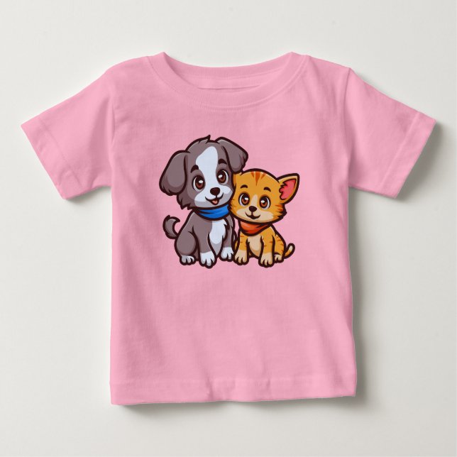 Cute Cat and Dog for animal lovers Baby T-Shirt (Front)