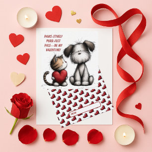 Cute Cat and Dog Kids Valentine Card 