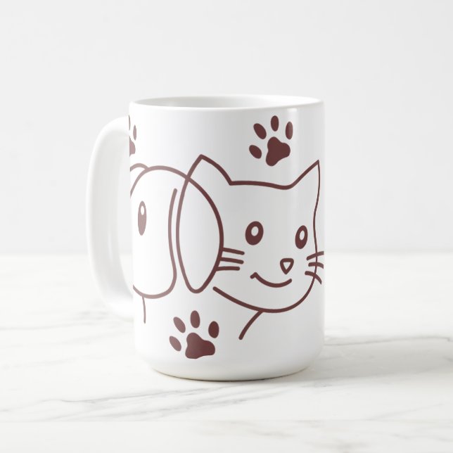 Cute Cat and Dog Line  Coffee Mug (Front Left)