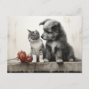 Cute Cat and Dog Postcard