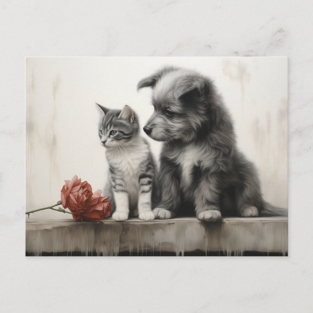 Cute Cat and Dog Postcard (Front)