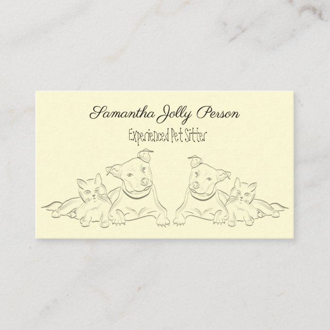 Cute Cat and Dog Print Pet Sitter Business Card (Front)