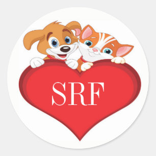 Cute Cat and Dog with Heart Classic Round Sticker