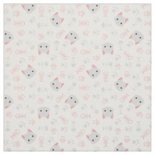 Cute Cat and Fish Bones Fabric