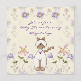 Cute Cat and Flowers Baby Shower Invitation