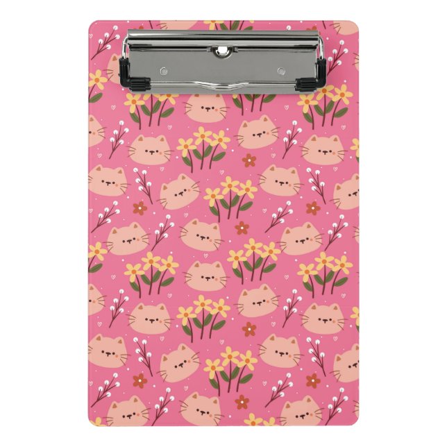 Cute Cat and Flowers Mini Clipboard (Front)