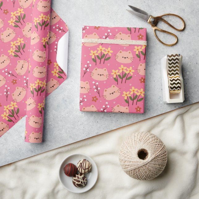 Cute Cat and Flowers Wrapping Paper (Crafts)