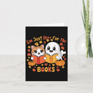 Cute Cat And Ghost Reading Halloween Books Scene Card