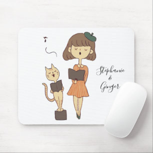 Cute Cat And Girl Singing Personalised Mouse Pad