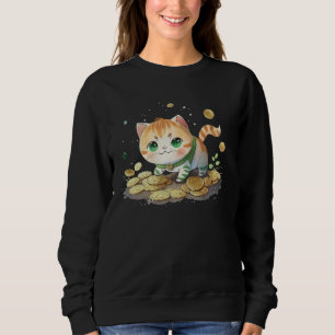 Cute Cat and Gold Coins St Patrick s Day Cat   2 Sweatshirt
