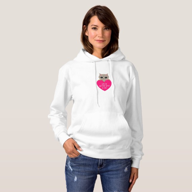 Cute Cat and Heart Hoodie (Front Full)