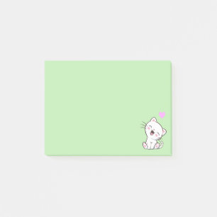 Cute Cat and Heart on Light Green Post-it Notes
