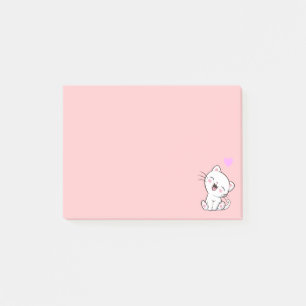 Cute Cat and Heart on Pink Post-it Notes