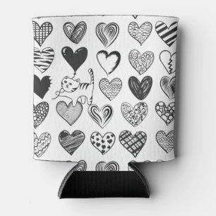 Cute Cat and Heart Pattern Illustration Can Cooler