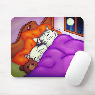 Cute Cat And Kitten And Teddy Bear Mouse Pad