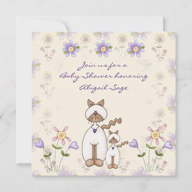 Cute Cat and Kitten Baby Shower Invitation ~ Girls (Front)