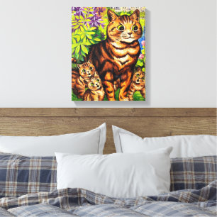 Cute cat and kittens drawing by Louis Wain Canvas Print