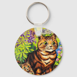 Cute cat and kittens drawing by Louis Wain Key Ring