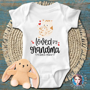 Cute Cat and Kitty Hearts - Loved by Grandma Baby Bodysuit