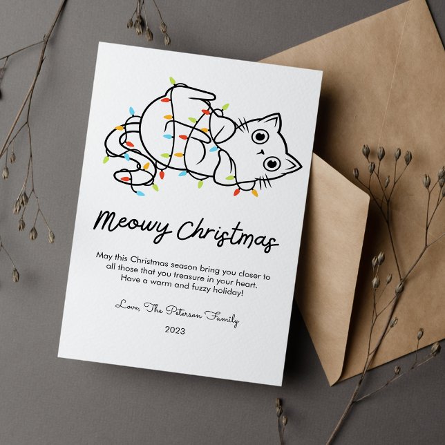 Cute Cat and Lights Pet Lover Christmas Flat Holiday Card (Creator Uploaded)