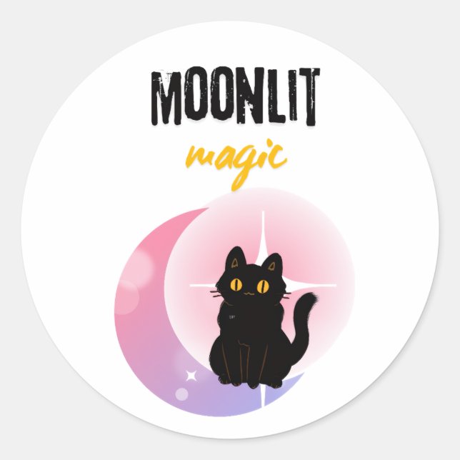 cute cat and moon  classic round sticker (Front)