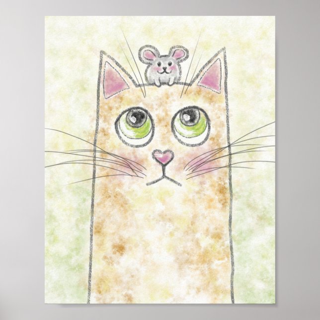 Cute Cat and Mouse Illustration Poster (Front)