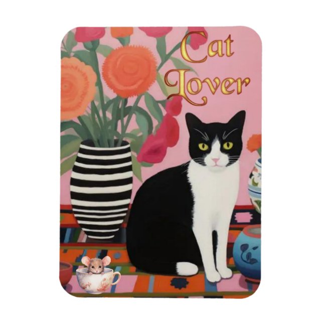 Cute Cat and Mouse Magnet (Vertical)
