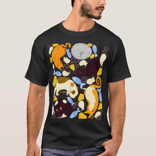 Cute Cat and Mouse Pattern T-Shirt (Front)