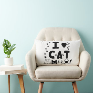 Cute Cat and Paw Print Home Decor Lumbar Cushion