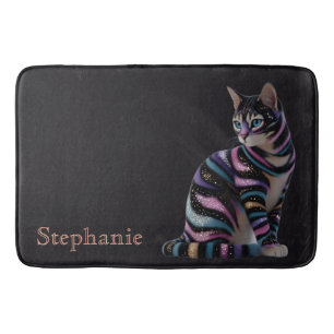 Cute Cat and Personalised Name Design Bath Mat