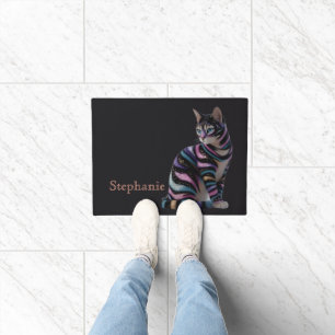 Cute Cat and Personalised Name Design Doormat