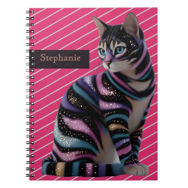 Cute Cat and Personalised Name Design Notebook (Front)