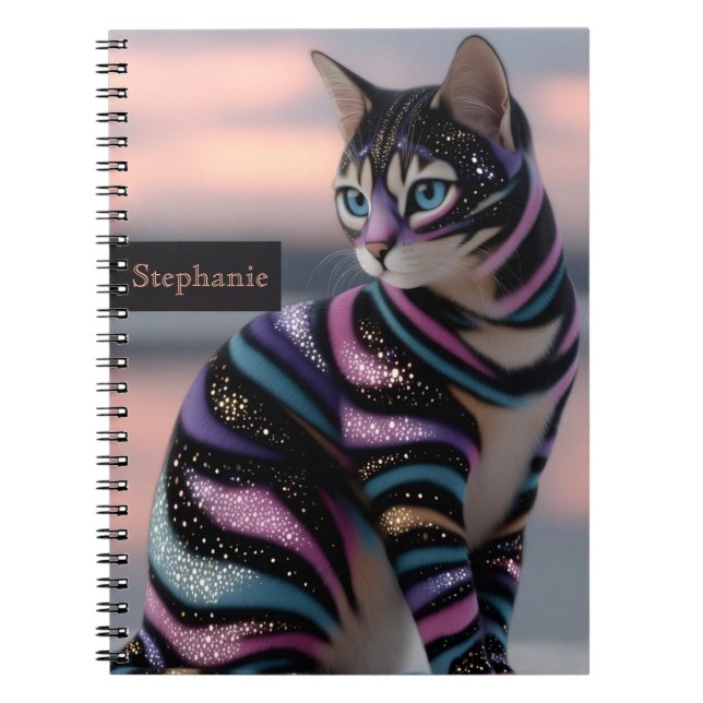 Cute Cat and Personalised Name Design Notebook (Front)