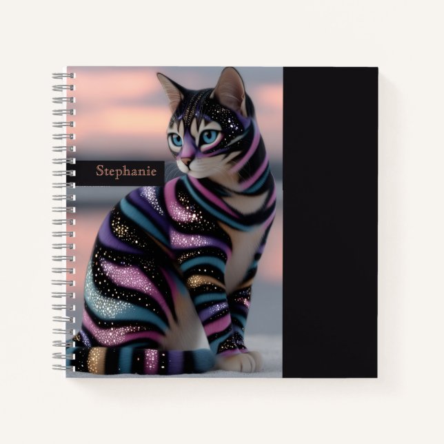 Cute Cat and Personalised Name Design Notebook (Front)