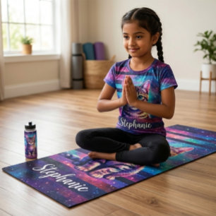 Cute Cat and Personalised Name Design Yoga Mat