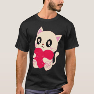 Cute Cat And Pink Heart Valentine's day T-Shirt