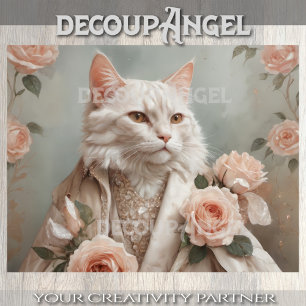 Cute Cat and Romantic Roses - Decoupage - Tissue Paper