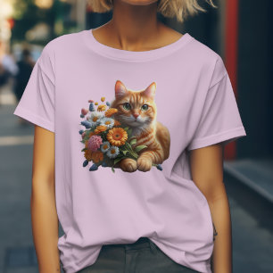Cute Cat and Wildflowers T-Shirt