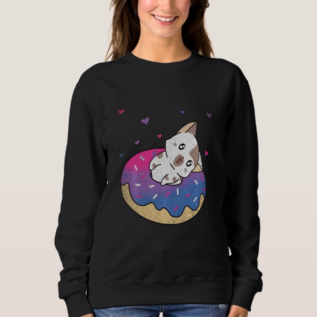 Cute Cat Animal Queer Bi Pride Bisexuality Doughnu Sweatshirt (Front)