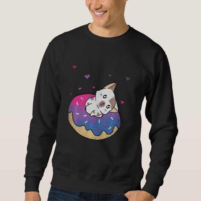 Cute Cat Animal Queer Bi Pride Bisexuality Doughnu Sweatshirt (Front)