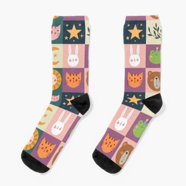 Cute Cat Animals Patcwork   Socks (Creator Uploaded)