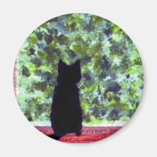 Cute Cat Art Black Cat at the Window Painting Magnet