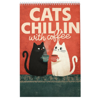 Cute Cat Art | Cats Chillin with Coffee 2026 Wall Calendar