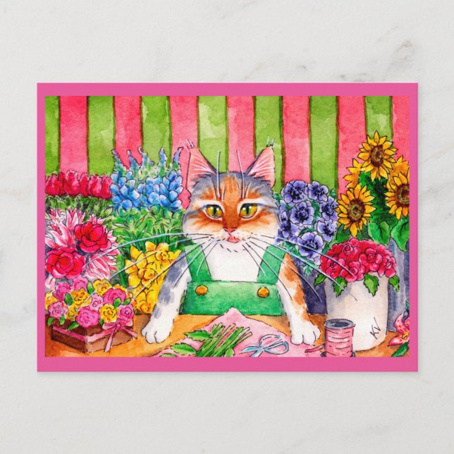 Cute cat art flower shop postcard (Front)