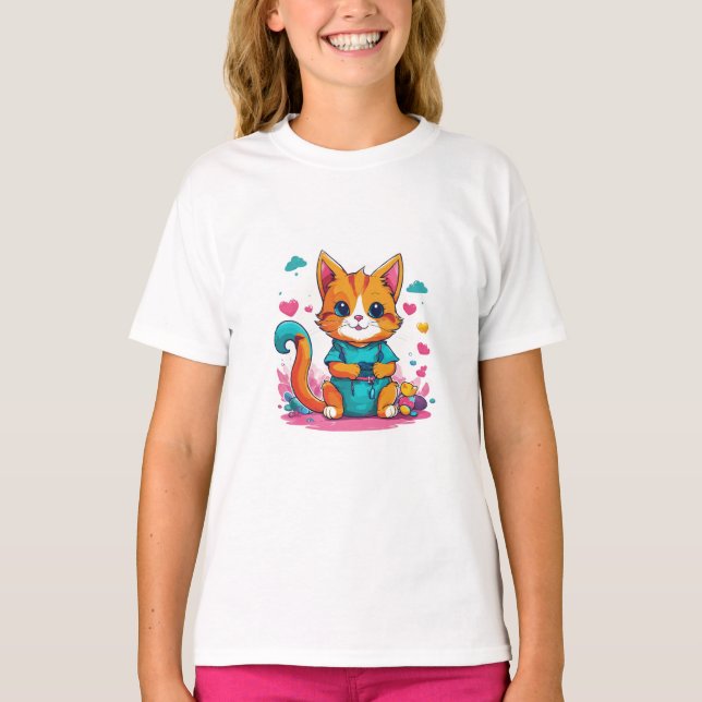 Cute Cat Art Kids T-Shirt (Front)