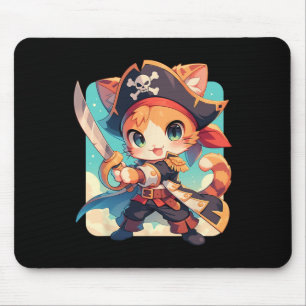 Cute Cat As Pirate Kawaii Anime Mouse Pad